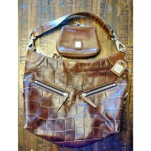 Matching Dooney & Bourke Croc Embossed Cognac Leather Med Cinzia Bag & Wallet